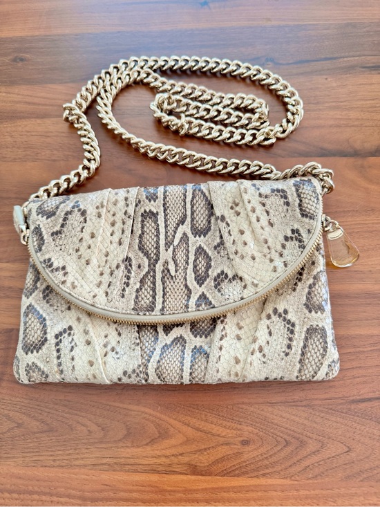 henri bendel Handbags - henri bendel Beige Snake-Print Crossbody with Gold Chain